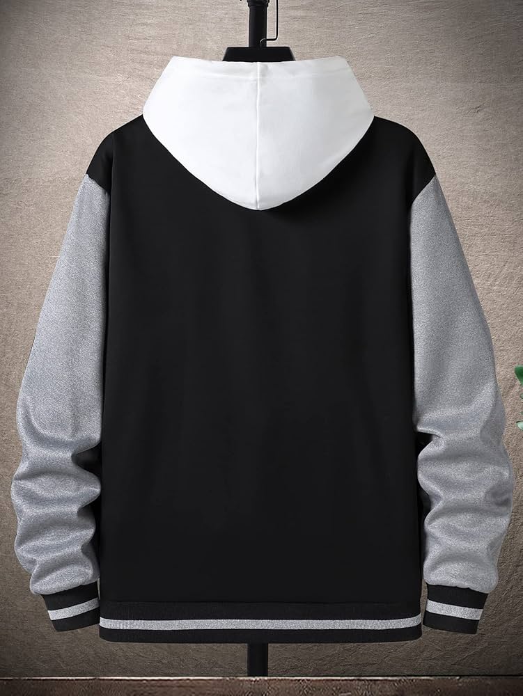 【BAON】[unisex] Riom Color Matching Printed Over Varsity JK Amazon.com: Jackets for Men - Men Slogan Graphic Striped
